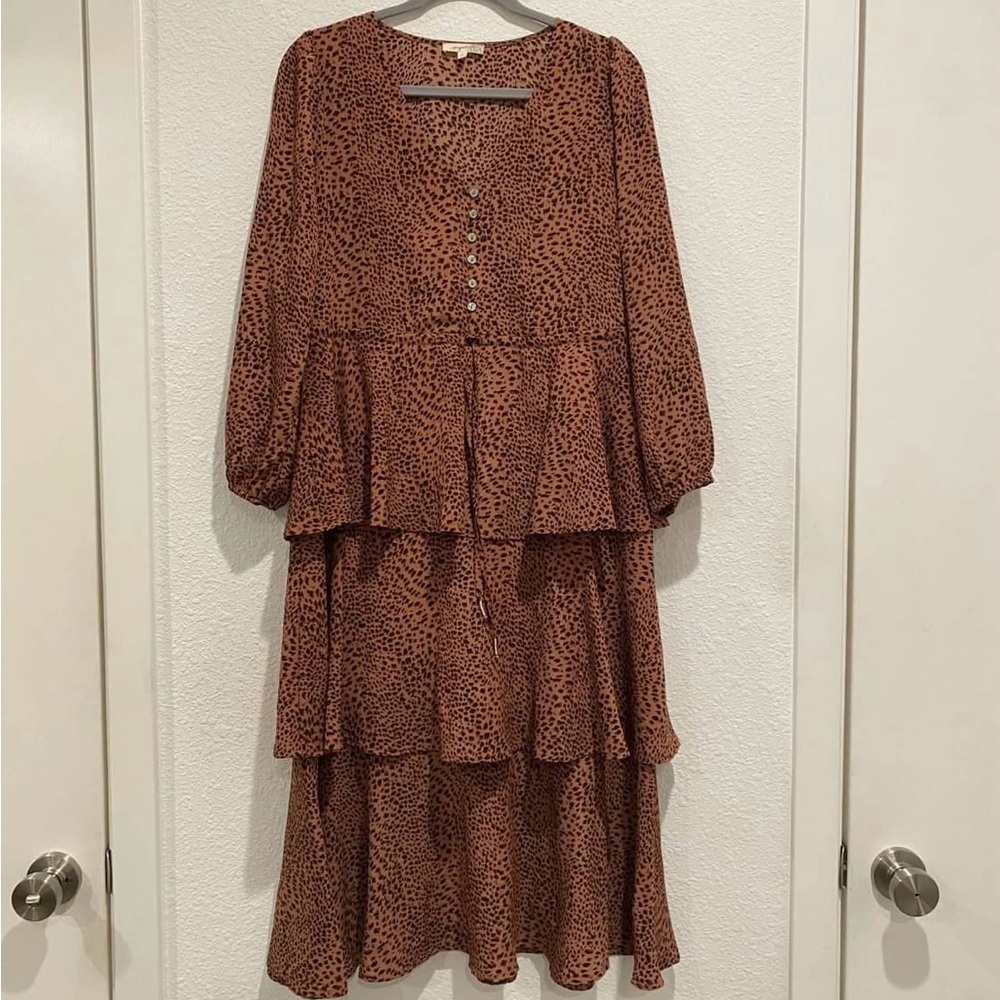 Mystic Brown Tiered Midi Dress